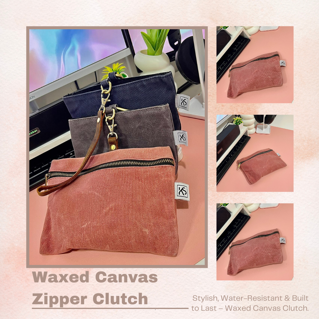 Waxed Canvas Zipper Clutch – Durable, Stylish & Water-Resistant