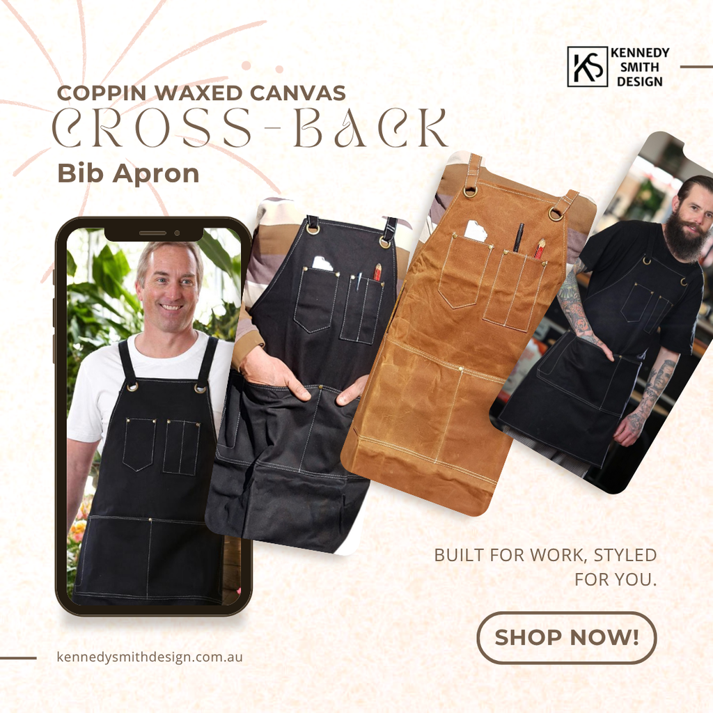 Coppin Waxed Canvas Cross-Back Bib Apron – Durable, Stylish & Multi-Pocket